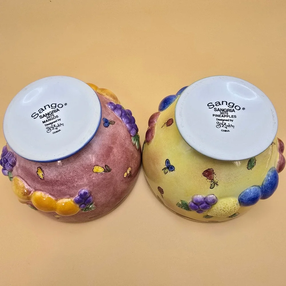 Sango Sangria 3075 Sue Zipkin Footed Fruit Bowls Set of 2 Mauve Yellow‎ Ceramic